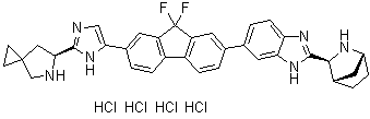 (6S)-6-[5-[7-[2-(1R,3S,4S)-2-Azabicyclo[2.2.1]hept-3-yl-1H-benzimidazol-6-yl]-9,9-difluoro-9H-fluoren-2-yl]-1H-imidazol-2-yl]-5-azaspiro[2.4]heptane hydrochloride (1:4) molecular structure (CAS 1499193-67-7)