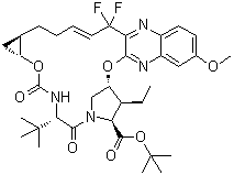 (1aR,5S,8S,9S,10R,19E,22aR)-5-(1,1-Dimethylethyl)-9-ethyl-18,18-difluoro-1,1a,3,4,5,6,9,10,18,21,22,22a-dodecahydro-14-methoxy-3,6-dioxo-8H-7,10-methanocyclopropa[18,19][1,10,3,6]dioxadiazacyclononadecino[11,12-b]quinoxaline-8-carboxylic acid 1,1-dimethylethyl ester molecular structure (CAS 1535212-04-4)