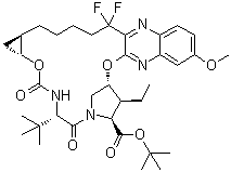 (1aR,5S,8S,9S,10R,22aR)-5-(1,1-Dimethylethyl)-9-ethyl-18,18-difluoro-1,1a,3,4,5,6,9,10,18,19,20,21,22,22a-tetradecahydro-14-methoxy-3,6-dioxo-8H-7,10-methanocyclopropa[18,19][1,10,3,6]dioxadiazacyclononadecino[11,12-b]quinoxaline-8-carboxylic acid 1,1-dimethylethyl ester molecular structure (CAS 1535212-05-5)
