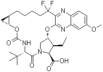 (1aR,5S,8S,9S,10R,22aR)-5-(1,1-Dimethylethyl)-9-ethyl-18,18-difluoro-1,1a,3,4,5,6,9,10,18,19,20,21,22,22a-tetradecahydro-14-methoxy-3,6-dioxo-8H-7,10-methanocyclopropa[18,19][1,10,3,6]dioxadiazacyclononadecino[11,12-b]quinoxaline-8-carboxylic acid molecular structure (CAS 1535212-06-6)