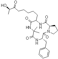 环[2-甲基丙氨酰基-L-苯丙氨酰基-D-脯氨酰基-(2S,9R)-2-氨基-9-羟基-8-氧代癸酰基]分子结构 (CAS 157618-75-2)