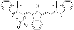 2-((E)-2-(2-氯-1-[(E)-2-(1,3,3-三甲基-1,3-二氢-2H-吲哚-2-亚基)乙亚基]-1H-茚-3-基)乙烯基)-1,3,3-三甲基-3H-吲哚鎓高氯酸盐分子结构 (CAS 159824-78-9)