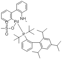 (SP-4-3)-[bis(1,1-dimethylethyl)[2',4',6'-tris(1-methylethyl)[1,1'-biphenyl]-2-yl]phosphine](methanesulfonato-κO)[2'-(methylamino-κN)[1,1'-biphenyl]-2-yl-κC]-Palladium molecular structure (CAS 1599466-89-3)