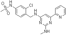 N-[3-氯-4-[[[2-(甲基氨基)-6-(2-吡啶基)-4-嘧啶基]氨基]甲基]苯基]甲烷磺酰胺分子结构 (CAS 1621175-65-2)