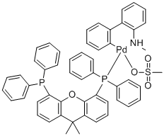 (SP-4-3)-[[5-(diphenylphosphino)-9,9-dimethyl-9H-xanthen-4-yl]diphenylphosphine-κP](methanesulfonato-κO)[2'-(methylamino-κN)[1,1'-biphenyl]-2-yl-κC]-Palladium molecular structure (CAS 1621274-19-8)