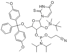 CAS # 163496-21-7, 5'-O-DMT-2'-O-TBDMS-2-Thiouridine 3'-CE phosphoramidite, Uridine 5'-O-[bis(4-methoxyphenyl)phenylmethyl]-2'-O-[(1,1-dimethylethyl)dimethylsilyl]-2-thio-, 3'-[2-cyanoethyl N,N-bis(1-methylethyl)phosphoramidite]