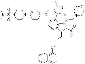 7-[5-[[4-[4-[(Dimethylamino)sulfonyl]-1-piperazinyl]phenoxy]methyl]-1,3-dimethyl-1H-pyrazol-4-yl]-1-[2-(4-morpholinyl)ethyl]-3-[3-(1-naphthalenyloxy)propyl]-1H-indole-2-carboxylic acid molecular structure (CAS 1668553-26-1)