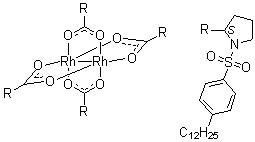 Tetrakis[(S)-(-)-(p-dodecylphenylsulfonyl)prolinato]dirhodium(II) molecular structure (CAS 179162-34-6)