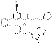 5-Cyano-2'-[4-[2-(3-methyl-1H-indol-1-yl)ethyl]-1-piperazinyl]-N-[3-(1-pyrrolidinyl)propyl]-[1,1'-biphenyl]-3-carboxamide molecular structure (CAS 1793053-37-8)