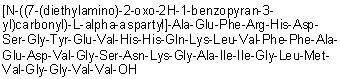 N-[[7-(Diethylamino)-2-oxo-2H-1-benzopyran-3-yl]carbonyl]-L-alpha-aspartyl-L-alanyl-L-alpha-glutamyl-L-phenylalanyl-L-arginyl-L-histidyl-L-alpha-aspartyl-L-serylglycyl-L-tyrosyl-L-alpha-glutamyl-L-valyl-L-histidyl-L-histidyl-L-glutaminyl-L-lysyl-L-leucyl-L-valyl-L-phenylalanyl-L-phenylalanyl-L-alanyl-L-alpha-glutamyl-L-alpha-aspartyl-L-valylglycyl-L-seryl-L-asparaginyl-L-lysylglycyl-L-alanyl-L-isoleucyl-L-isoleucylglycyl-L-leucyl-L-methionyl-L-valylglycylglycyl-L-valyl-L-valine molecular structure (CAS 1802087-66-6)