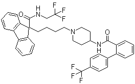 N-(2,2,2-三氟乙基)-9-(4-[4-[4'-(三氟甲基)[1,1'-联苯]-2-甲酰氨基]哌啶-1-基]丁基)-9H-芴-9-甲酰胺分子结构 (CAS 182431-12-5)