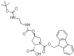 (2S,4R)-4-[[[[2-[[(1,1-Dimethylethoxy)carbonyl]amino]ethyl]amino]carbonyl]oxy]-1,2-pyrrolidinedicarboxylic acid 1-(9H-fluoren-9-ylmethyl) ester molecular structure (CAS 187223-15-0)