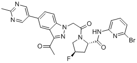 (2S,4R)-1-[2-[3-乙酰基-5-(2-甲基-5-嘧啶基)-1H-吲唑-1-基]乙酰基]-N-(6-溴-2-吡啶基)-4-氟-2-吡咯烷甲酰胺分子结构 (CAS 1903768-17-1)