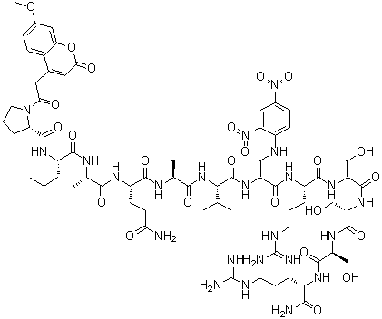 1-[(7-Methoxy-2-oxo-2H-1-benzopyran-4-yl)acetyl]-L-prolyl-L-leucyl-L-alanyl-L-glutaminyl-L-alanyl-L-valyl-3-[(2,4-dinitrophenyl)amino]-L-alanyl-L-arginyl-L-seryl-L-seryl-L-seryl-L-argininamide molecular structure (CAS 192723-42-5)