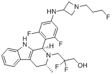 (1R,3R)-1-[2,6-Difluoro-4-[[1-(3-fluoropropyl)-3-azetidinyl]amino]phenyl]-β,β-difluoro-1,3,4,9-tetrahydro-3-methyl-2H-pyrido[3,4-b]indole-2-propanol molecular structure (CAS 1953133-47-5)