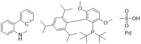 Methanesulfonato(Di-tert-butyl(2',4',6'-triisopropyl-3,6-dimethoxybiphenyl-2-yl)phosphine)(2'-methylamino-1,1'-biphenyl-2-yl)palladium(II) molecular structure (CAS 1980785-05-4)