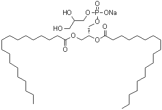 Octadecanoic acid (1R)-1-[[[(2,3-dihydroxypropoxy)hydroxyphosphinyl]oxy]methyl]-1,2-ethanediyl ester monosodium salt molecular structure (CAS 200880-42-8)