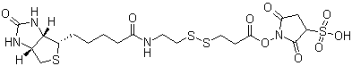3-[[2-(生物素酰胺)乙基]二硫基]丙酸磺酸基琥珀酰亚胺酯分子结构 (CAS 202057-28-1)