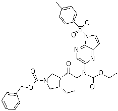 (3R,4S)-3-[2-[(Ethoxycarbonyl)[5-[(4-methylphenyl)sulfonyl]-5H-pyrrolo[2,3-b]pyrazin-2-yl]amino]acetyl]-4-ethyl-1-pyrrolidinecarboxylic acid phenylmethyl ester molecular structure (CAS 2050038-81-6)