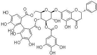 (2S)-7-[[4,6-O-[[(S)-4,4',5,5',6,6'-Hexahydroxy[1,1'-biphenyl]-2,2'-diyl]dicarbonyl]-3-O-(3,4,5-trihydroxybenzoyl)-beta-D-glucopyranosyl]oxy]-2,3-dihydro-5-hydroxy-2-phenyl-4H-1-benzopyran-4-one molecular structure (CAS 205370-59-8)