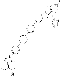 1,4-脱水-2,3,5-三脱氧-4-C-(2,4-二氟苯基)-2-[[4-[4-[4-[1-[(1R,2R)-1-乙基-2-羟基丙基]-1,5-二氢-5-氧代-4H-1,2,4-三唑-4-基]苯基]-1-哌嗪基]苯氧基]甲基]-5-(1H-1,2,4-三唑-1-基)-D-赤式-戊糖醇分子结构 (CAS 213381-05-6)