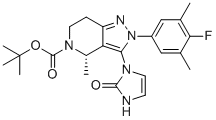 tert-Butyl (S)-2-(4-fluoro-3,5-dimethylphenyl)-4-methyl-3-(2-oxo-2,3-dihydro-1H-imidazol-1-yl)-2,4,6,7-tetrahydro-5H-pyrazolo[4,3-c]pyridine-5-carboxylate molecular structure (CAS 2212021-61-7)