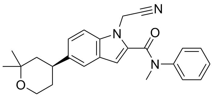 (S)-1-(cyanomethyl)-5-(2,2-dimethyltetrahydro-2H-pyran-4-yl)-N-methyl-N-phenyl-1H-indole-2-carboxamide molecular structure (CAS 2212021-80-0)
