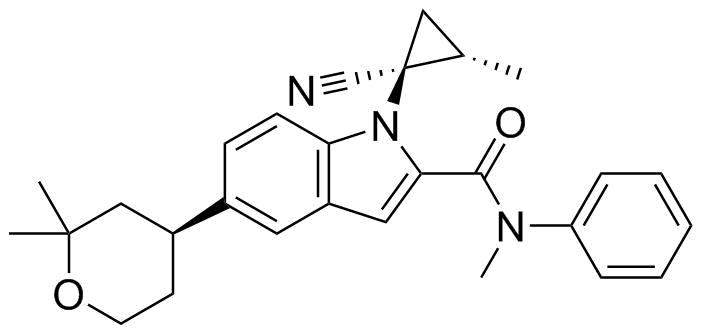 1-((1S,2S)-1-Cyano-2-methylcyclopropyl)-5-((4S)-2,2-dimethyloxan-4-yl)-N-methyl-N-phenylindole-2-carboxamide molecular structure (CAS 2212021-81-1)