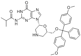 CAS # 2243974-78-7, N2-iso-Butyroyl-7'-O-DMT-morpholinoguanine, N-[9-[(2R,6S)-6-[[bis(4-methoxyphenyl)-phenylmethoxy]methyl]morpholin-2-yl]-6-oxo-1H-purin-2-yl]-2-methylpropanamide