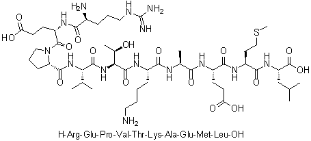 L-精氨酰-L-alpha-谷氨酰-L-脯氨酰-L-缬氨酰-L-苏氨酰-L-赖氨酰-L-丙氨酰-L-alpha-谷氨酰-L-蛋氨酰-L-亮氨酸分子结构 (CAS 237386-28-6)