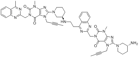 CAS # 2463617-49-2, Linagliptin Dimer Impurity, 8-((R)-3-aminopiperidin-1-yl)-7-(but-2-yn-1-yl)-1-((4-(2-(((R)-1-(7-(but-2-yn-1-yl)-3-methyl-1-((4-methylquinazolin-2-yl)methyl)-2,6-dioxo-2,3,6,7-tetrahydro-1H-purin-8-yl)piperidin-3-yl)amino)ethyl)quinazolin-2-yl)methyl)-3-methyl-3,7-dihydro-1H-purine-2,6-dione