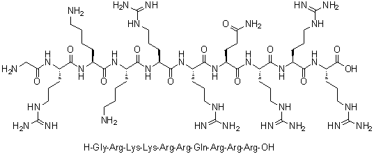 甘氨酰-L-精氨酰-L-赖氨酰-L-赖氨酰-L-精氨酰-L-精氨酰-L-谷氨酰胺酰-L-精氨酰-L-精氨酰-L-精氨酸分子结构 (CAS 253141-50-3)