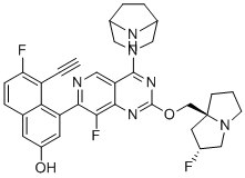 4-[4-(3,8-二氮杂双环[3.2.1]辛烷-3-基)-8-氟-2-[[(2R,8S)-2-氟-1,2,3,5,6,7-六氢吡咯里嗪-8-基]甲氧基]吡啶并[4,3-d]嘧啶-7-基]-5-乙炔基-6-氟萘-2-醇分子结构 (CAS 2621928-55-8)