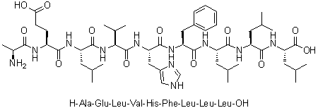 L-丙氨酰-L-alpha-谷氨酰-L-亮氨酰-L-缬氨酰-L-组氨酰-L-苯丙氨酰-L-亮氨酰-L-亮氨酰-L-亮氨酸分子结构 (CAS 263766-35-4)