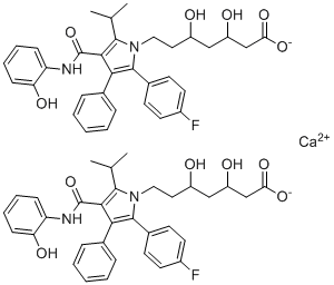 钙7-[2-(4-氟苯基)-4-[(2-羟基苯基)氨基甲酰]-3-苯基-5-丙烷-2-基吡咯-1-基]-3,5-二羟基庚酸酯分子结构 (CAS 265989-46-6)