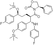 3-[(2R,5S)-5-(4-Fluorophenyl)-2-[(S)-[(4-fluorophenyl(amino)]][4-[trimethylsilyl]-oxy]phenyl]methyl]-1-oxo-5-[(trimethylsily)-oxy]pentyl]-4-phenyl-(4S)-2-oxazolidinone molecular structure (CAS 272778-12-8)