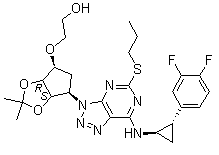 2-[[(3aS,4R,6S,6aa)-4-[7-[[(1R,2S)-2-(3,4-二氟苯基)环丙基]氨基]-5-(丙硫基)-3H-[1,2,3]三氮唑并[4,5-d]嘧啶-3-基]-2,2-二甲基-四氢-3aH-环戊烯并[d][1,3]二恶茂-6-基]氧基]乙醇分子结构 (CAS 274693-26-4)