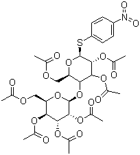 4-硝基苯基 4-O-(2,3,4,6-O-四乙酰基-beta-D-吡喃半乳糖基)-2,3,6-O-三乙酰基-beta-D-硫代吡喃葡萄糖苷分子结构 (CAS 27894-81-1)