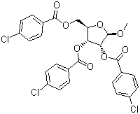 Methyl 2,3,5-tri-O-(4-chlorobenzoyl)-beta-D-ribofuranoside molecular structure (CAS 29755-00-8)