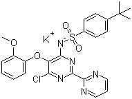 N-[6-氯-5-(2-甲氧基苯氧基)[2,2'-联嘧啶]-4-基]-4-叔丁基苯磺酰胺钾盐分子结构 (CAS 301646-59-3)