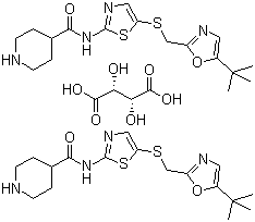 N-[5-[[[5-(1,1-二甲基乙基)-2-恶唑基]甲基]硫基]-2-噻唑基]-4-哌啶甲酰胺 L-酒石酸盐 (2:1)分子结构 (CAS 345627-92-1)