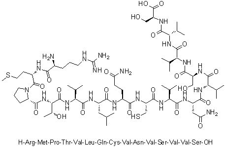 L-精氨酰-L-蛋氨酰-L-脯氨酰-L-苏氨酰-L-缬氨酰-L-亮氨酰-L-谷氨酰胺酰-L-半胱氨酰-L-缬氨酰-L-天冬氨酰胺酰-L-缬氨酰-L-丝氨酰-L-缬氨酰-L-缬氨酰-L-丝氨酸分子结构 (CAS 350473-77-7)