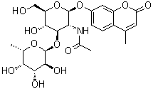 7-[[2-(Acetylamino)-2-deoxy-3-O-(6-deoxy-alpha-L-galactopyranosyl)-beta-D-glucopyranosyl]oxy]-4-methyl-2H-1-benzopyran-2-one molecular structure (CAS 383160-12-1)