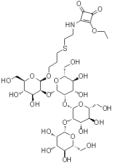 4-[[2-[[3-([O-beta-D-甘露糖基-(1→2)-O-beta-D-甘露糖基-(1→2)-O-beta-D-甘露糖基-(1→2)-beta-D-甘露糖基]氧基)丙基]硫基]乙基]氨基]-3-乙氧基-3-环丁烯-1,2-二酮分子结构 (CAS 385842-90-0)
