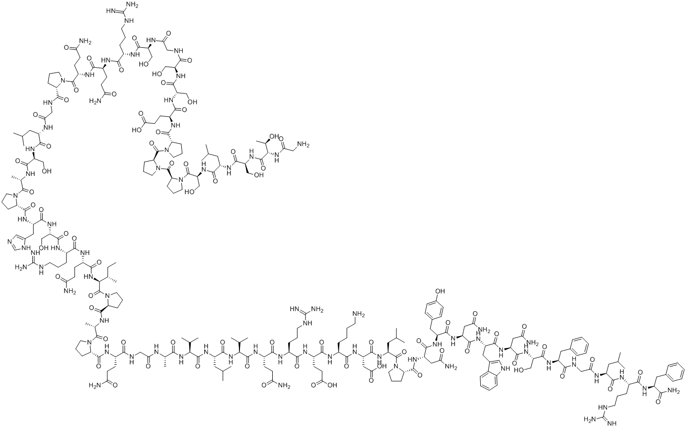 CAS # 388138-21-4, Kisspeptin, (4S)-4-[[(2S)-1-[(2S)-1-[(2S)-1-[(2S)-2-[[(2S)-2-[[(2S)-2-[[(2S,3R)-2-[(2-aminoacetyl)amino]-3-hydroxybutanoyl]amino]-3-hydroxypropanoyl]amino]-4-methylpentanoyl]amino]-3-hydroxypropanoyl]pyrrolidine-2-carbonyl]pyrrolidine-2-carbonyl]pyrrolidine-2-carbonyl]amino]-5-[[(2S)-1-[[(2S)-1-[[2-[[(2S)-1-[[(2S)-1-[[(2S)-5-amino-1-[[(2S)-5-amino-1-[(2S)-2-[[2-[[(2S)-1-[[(2S)-1-[[(2S)-1-[(2S)-2-[[(2S)-1-[[(2S)-1-[[(2S)-1-[[(2S)-5-amino-1-[[(2S,3S)-1-[(2S)-2-[[(2S)-1-[(2S)-2-[[(2S)-5-amino-1-[[2-[[(2S)-1-[[(2S)-1-[[(2S)-1-[[(2S)-1-[[(2S)-5-amino-1-[[(2S)-1-[[(2S)-1-[[(2S)-6-amino-1-[[(2S)-1-[[(2S)-1-[(2S)-2-[[(2S)-4-amino-1-[[(2S)-1-[[(2S)-4-amino-1-[[(2S)-1-[[(2S)-4-amino-1-[[(2S)-1-[[(2S)-1-[[2-[[(2S)-1-[[(2S)-1-[[(2S)-1-amino-1-oxo-3-phenylpropan-2-yl]amino]-5-carbamimidamido-1-oxopentan-2-yl]amino]-4-methyl-1-oxopentan-2-yl]amino]-2-oxoethyl]amino]-1-oxo-3-phenylpropan-2-yl]amino]-3-hydroxy-1-oxopropan-2-yl]amino]-1,4-dioxobutan-2-yl]amino]-3-(1H-indol-3-yl)-1-oxopropan-2-yl]amino]-1,4-dioxobutan-2-yl]amino]-3-(4-hydroxyphenyl)-1-oxopropan-2-yl]amino]-1,4-dioxobutan-2-yl]carbamoyl]pyrrolidin-1-yl]-4-methyl-1-oxopentan-2-yl]amino]-3-carboxy-1-oxopropan-2-yl]amino]-1-oxohexan-2-yl]amino]-4-carboxy-1-oxobutan-2-yl]amino]-5-carbamimidamido-1-oxopentan-2-yl]amino]-1,5-dioxopentan-2-yl]amino]-3-methyl-1-oxobutan-2-yl]amino]-4-methyl-1-oxopentan-2-yl]amino]-3-methyl-1-oxobutan-2-yl]amino]-1-oxopropan-2-yl]amino]-2-oxoethyl]amino]-1,5-dioxopentan-2-yl]carbamoyl]pyrrolidin-1-yl]-1-oxopropan-2-yl]carbamoyl]pyrrolidin-1-yl]-3-methyl-1-oxopentan-2-yl]amino]-1,5-dioxopentan-2-yl]amino]-5-carbamimidamido-1-oxopentan-2-yl]amino]-3-hydroxy-1-oxopropan-2-yl]amino]-3-(1H-imidazol-5-yl)-1-oxopropan-2-yl]carbamoyl]pyrrolidin-1-yl]-1-oxopropan-2-yl]amino]-3-hydroxy-1-oxopropan-2-yl]amino]-4-methyl-1-oxopentan-2-yl]amino]-2-oxoethyl]carbamoyl]pyrrolidin-1-yl]-1,5-dioxopentan-2-yl]amino]-1,5-dioxopentan-2-yl]amino]-5-carbamimidamido-1-oxopentan-2-yl]amino]-3-hydroxy-1-oxopropan-2-yl]amino]-2-oxoethyl]amino]-3-hydroxy-1-oxopropan-2-yl]amino]-3-hydroxy-1-oxopropan-2-yl]amino]-5-oxopentanoic acid