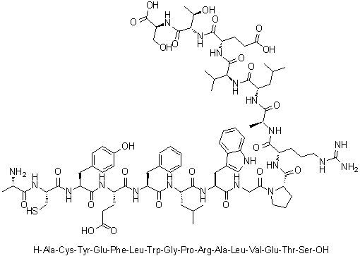 L-丙氨酰-L-半胱氨酰-L-酪氨酰-L-alpha-谷氨酰-L-苯丙氨酰-L-亮氨酰-L-色氨酰甘氨酰-L-脯氨酰-L-精氨酰-L-丙氨酰-L-亮氨酰-L-缬氨酰-L-alpha-谷氨酰-L-苏氨酰-L-丝氨酸分子结构 (CAS 476645-66-6)