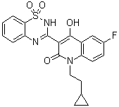 1-(2-环丙基乙基)-3-(1,1-二氧代-2H-1,2,4-苯并噻二嗪-3-基)-6-氟-4-羟基-2(1H)-喹啉酮分子结构 (CAS 477931-14-9)