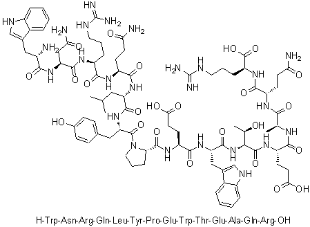 L-色氨酰-L-天冬氨酰胺酰-L-精氨酰-L-谷氨酰胺酰-L-亮氨酰-L-酪氨酰-L-脯氨酰-L-alpha-谷氨酰-L-色氨酰-L-苏氨酰-L-alpha-谷氨酰-L-丙氨酰-L-谷氨酰胺酰-L-精氨酸分子结构 (CAS 528554-82-7)