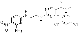 N6-[2-[[4-(2,4-二氯苯基)-5-(1H-咪唑-2-基)-2-嘧啶基]氨基]乙基]-3-硝基-2,6-吡啶二胺分子结构 (CAS 556813-39-9)