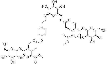 CAS # 60037-39-0, (2S,3E,4S)-3-Ethylidene-2-(beta-D-glucopyranosyloxy)-3,4-dihydro-5-(methoxycarbonyl)-2H-pyran-4-acetic acid 4-[2-[[6-O-[[(2S,3E,4S)-3-ethylidene-2-(beta-D-glucopyranosyloxy)-3,4-dihydro-5-(methoxycarbonyl)-2H-pyran-4-yl]acetyl]-beta-D-glucopyranosyl]oxy]ethyl]phenyl ester, G 13, GI 3, GL 3